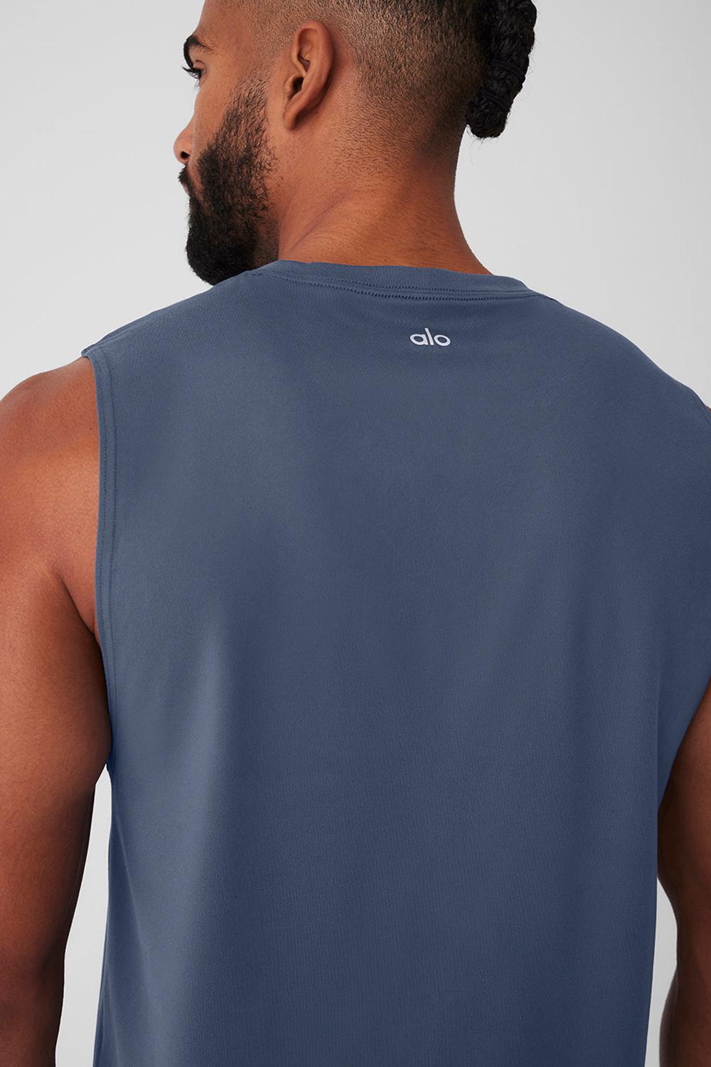Camiseta Sin Mangas Running Alo Yoga Conquer Muscle Hombre Bluestone | España  VIJF-24703
