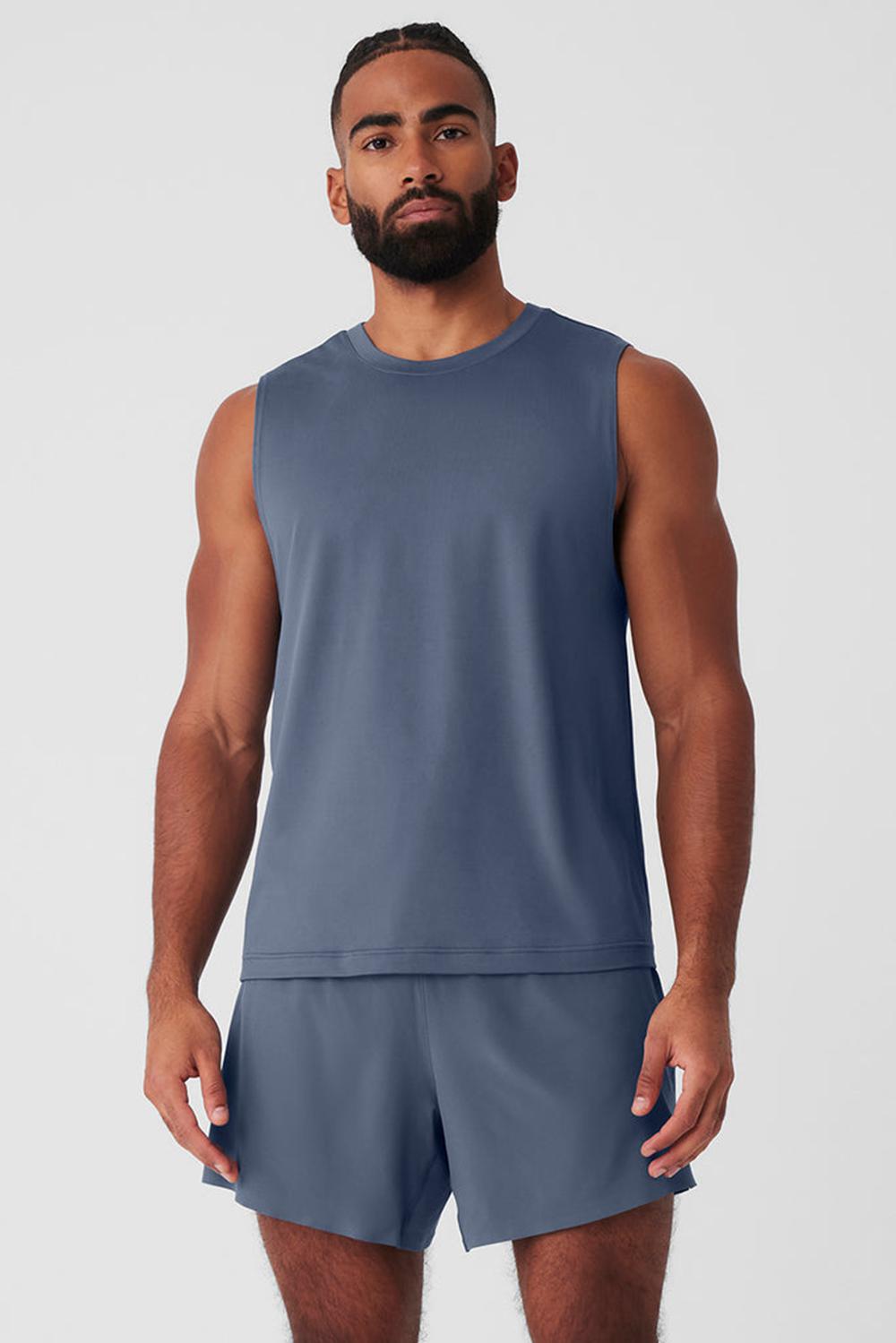 Camiseta Sin Mangas Running Alo Yoga Conquer Muscle Hombre Bluestone | España  VIJF-24703