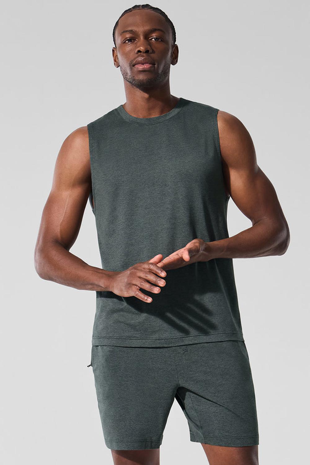 Camiseta Sin Mangas Running Alo Yoga Conquer Muscle Hombre Verde | España  LSGB-82691