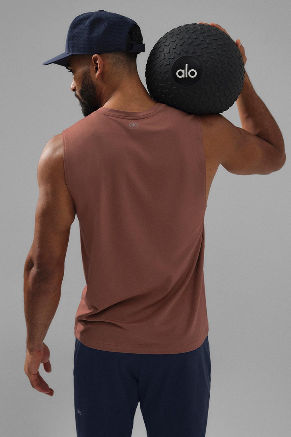 Camiseta Sin Mangas Running Alo Yoga Conquer Muscle Hombre Chestnut | España  MPYN-43952