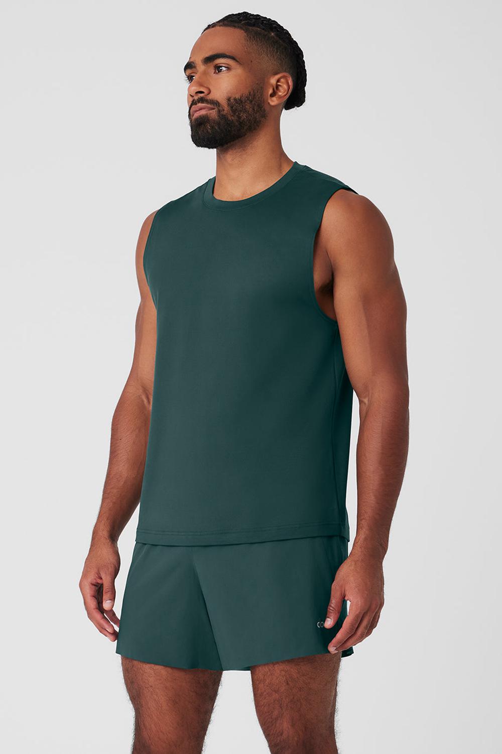 Camiseta Sin Mangas Running Alo Yoga Conquer Muscle Hombre Verde | España  RKBY-56173