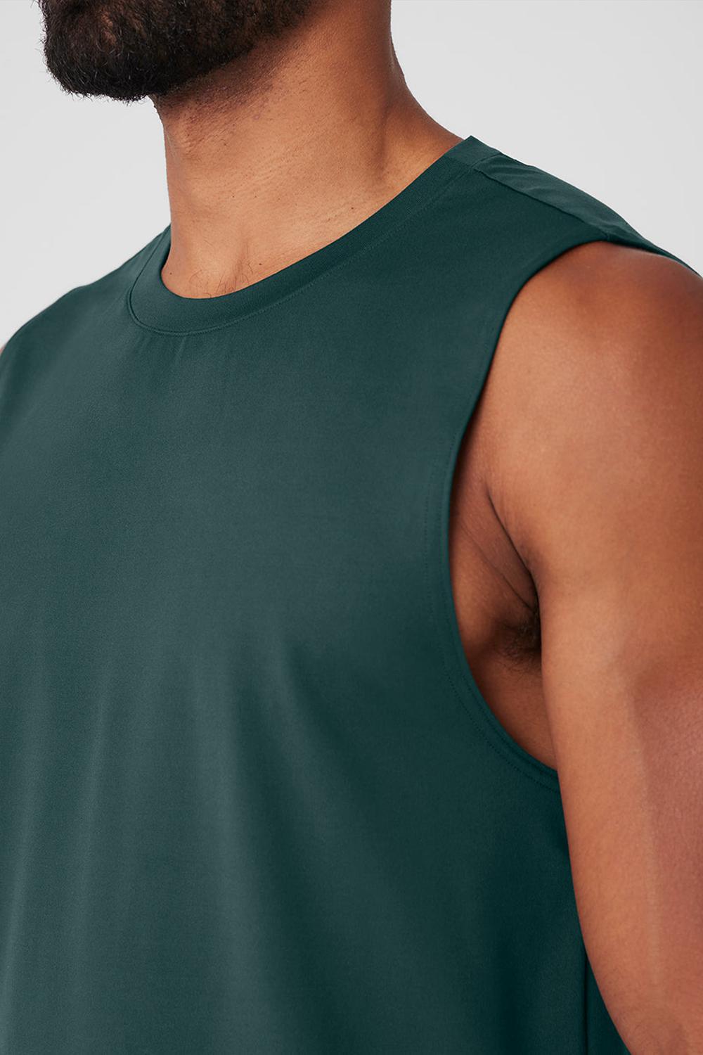 Camiseta Sin Mangas Running Alo Yoga Conquer Muscle Hombre Verde | España  RKBY-56173
