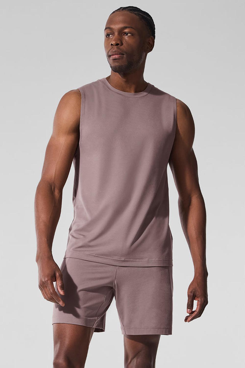 Camiseta Sin Mangas Running Alo Yoga Conquer Muscle Hombre Mushroom | España  OMDR-47098