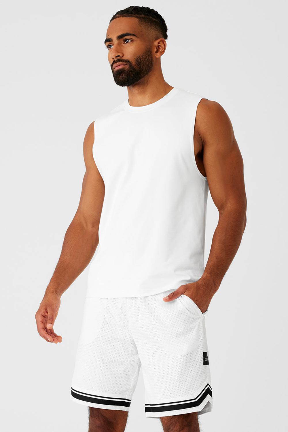 Camiseta Sin Mangas Running Alo Yoga Conquer Muscle Hombre Blancas | España  XFWA-30187
