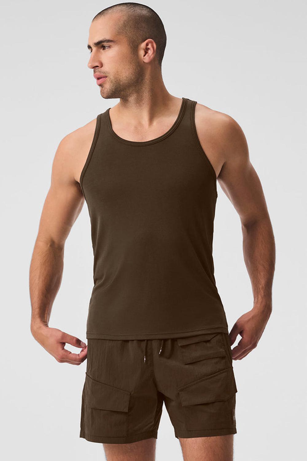 Camiseta Sin Mangas Running Alo Yoga Everyday Modal Rib Hombre Espresso | España  HRZY-75280