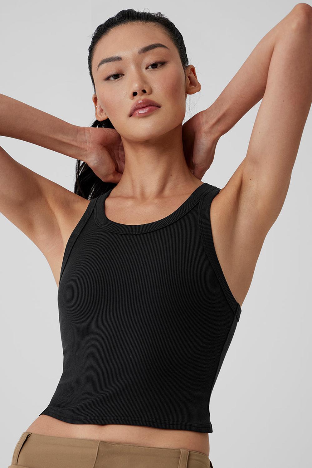 Camiseta Sin Mangas Running Alo Yoga Goddess Ribbed Go-To Mujer Negras | España  TLCR-80714
