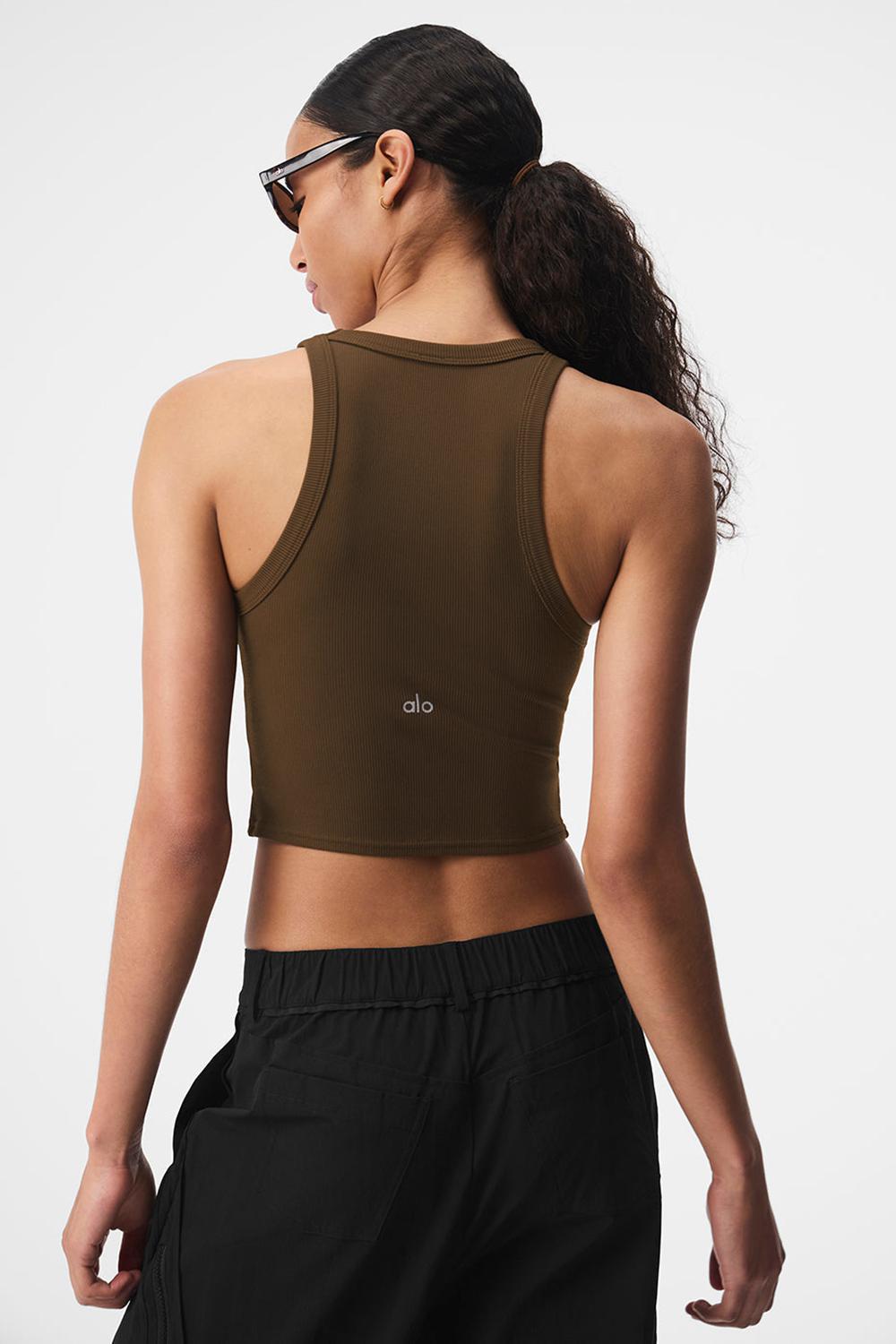 Camiseta Sin Mangas Running Alo Yoga Goddess Ribbed Go-To Mujer Espresso | España  APKU-93706