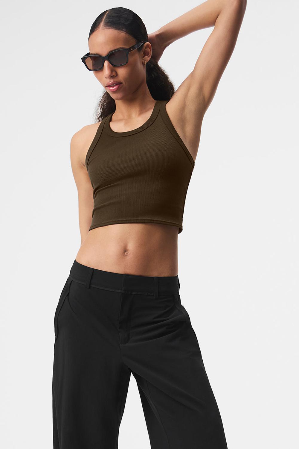 Camiseta Sin Mangas Running Alo Yoga Goddess Ribbed Go-To Mujer Espresso | España  APKU-93706