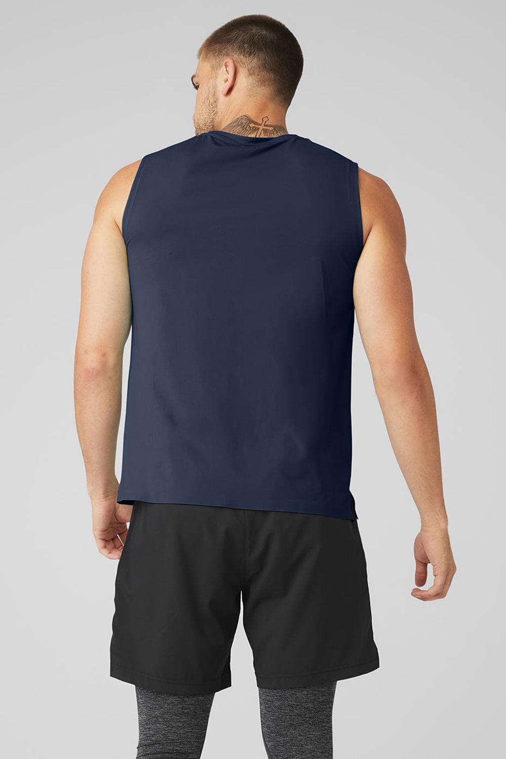 Camiseta Sin Mangas Running Alo Yoga Idol Performance Hombre Azul Marino | España  TBGS-32460