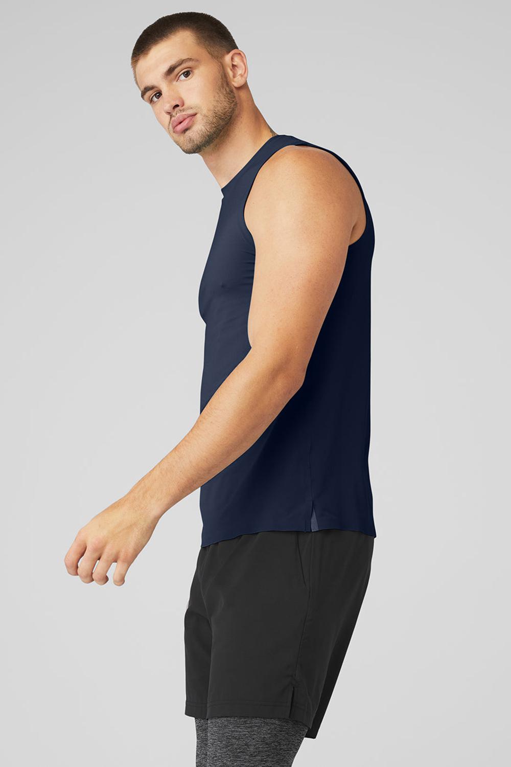 Camiseta Sin Mangas Running Alo Yoga Idol Performance Hombre Azul Marino | España  TBGS-32460
