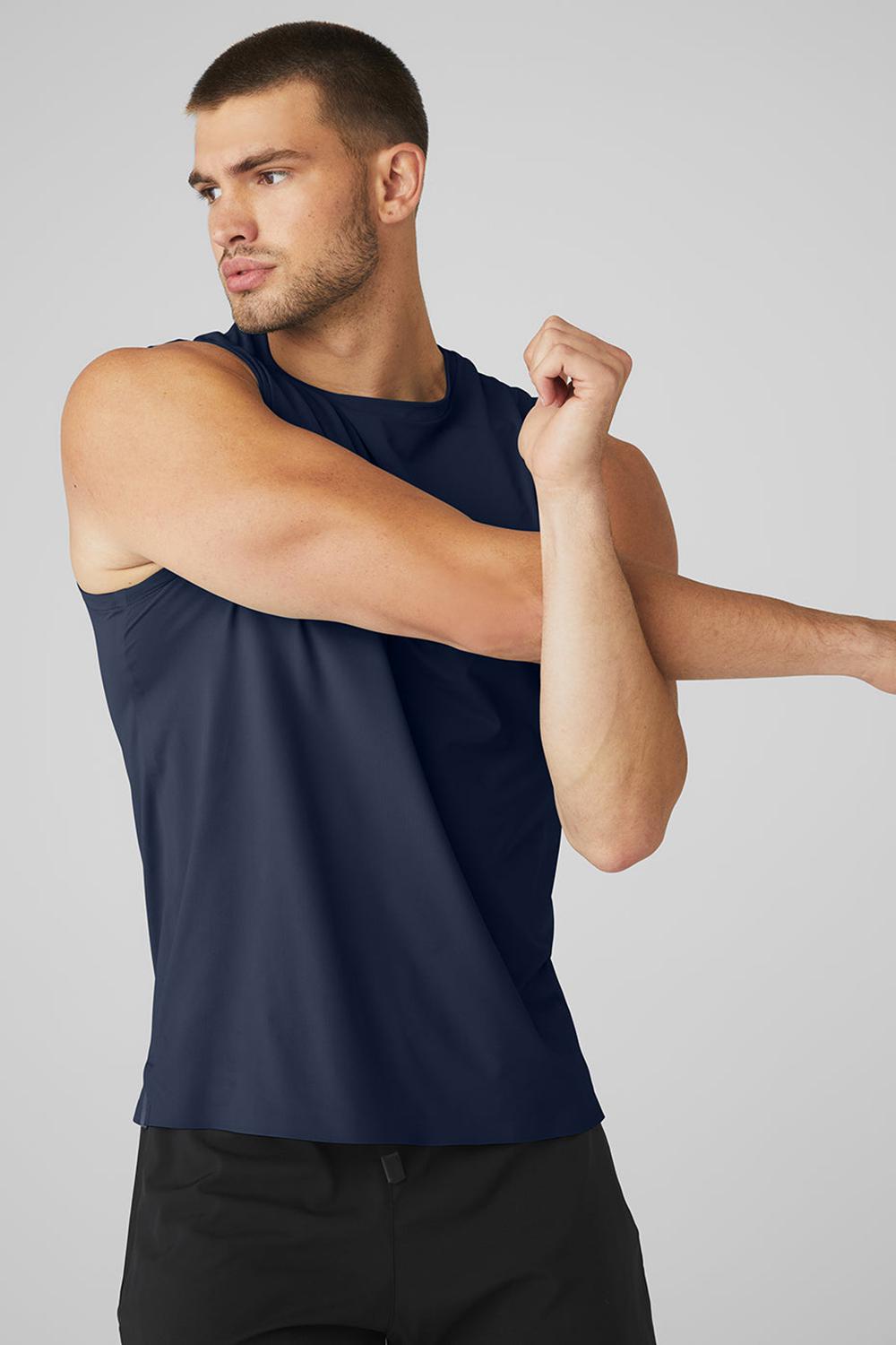 Camiseta Sin Mangas Running Alo Yoga Idol Performance Hombre Azul Marino | España  TBGS-32460