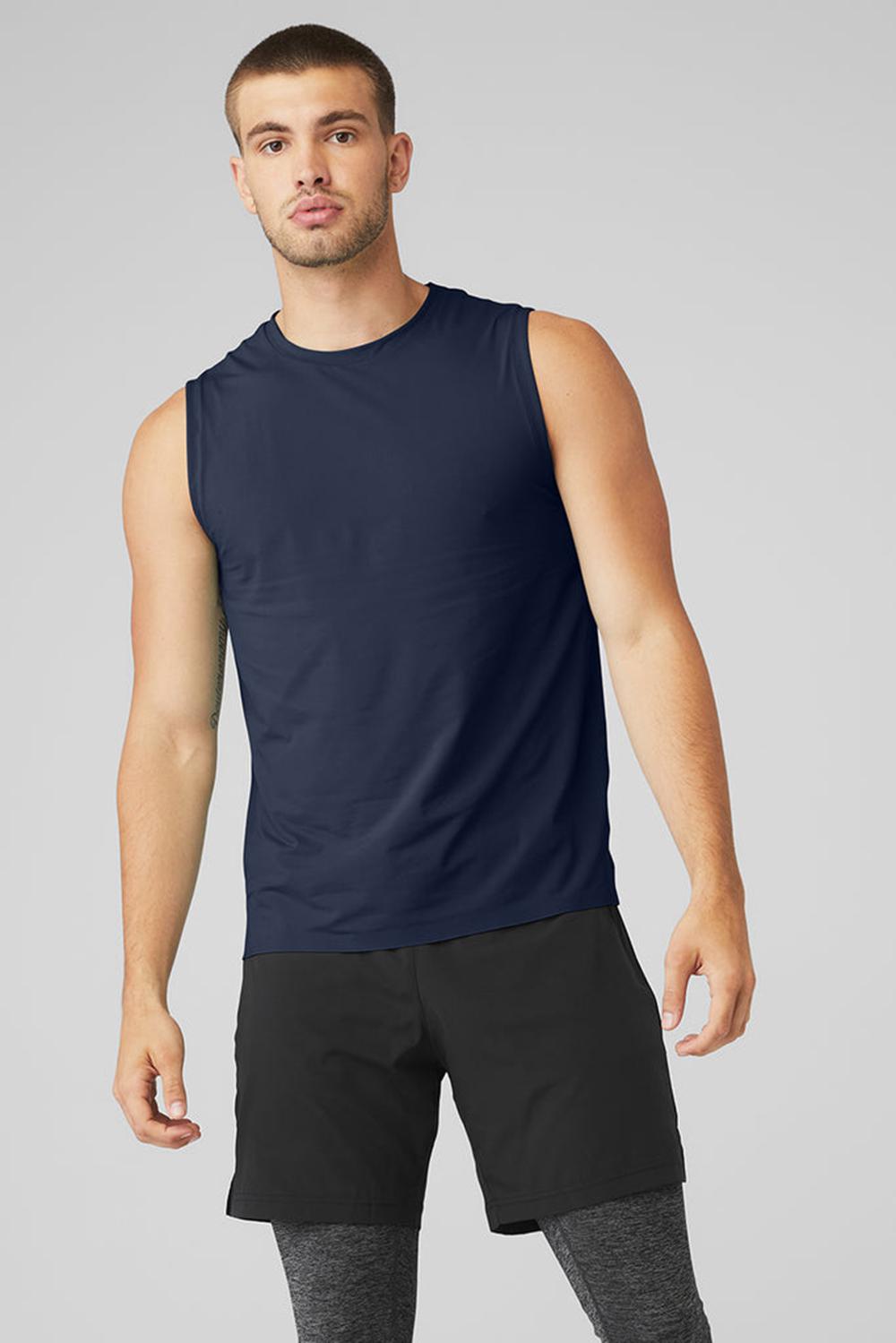 Camiseta Sin Mangas Running Alo Yoga Idol Performance Hombre Azul Marino | España  TBGS-32460