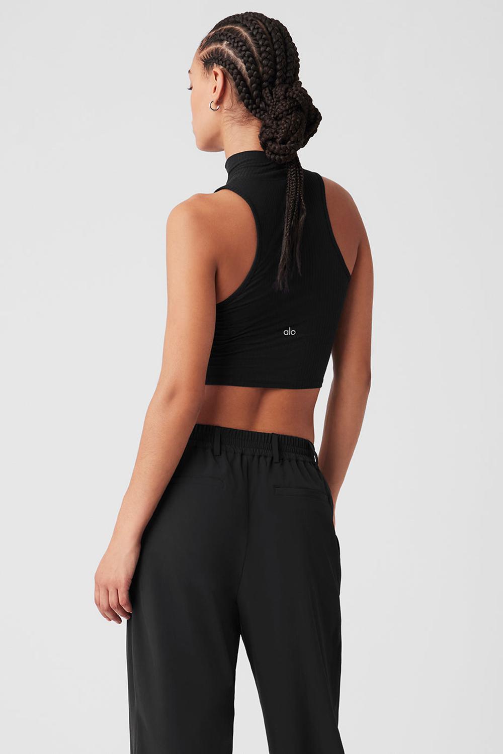 Camiseta Sin Mangas Running Alo Yoga Ribbed Sea Coast Cropped Turtleneck Mujer Negras | España  TNPQ-69854