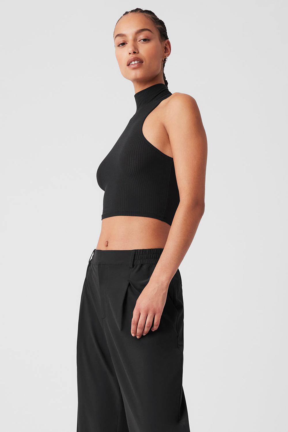 Camiseta Sin Mangas Running Alo Yoga Ribbed Sea Coast Cropped Turtleneck Mujer Negras | España  TNPQ-69854