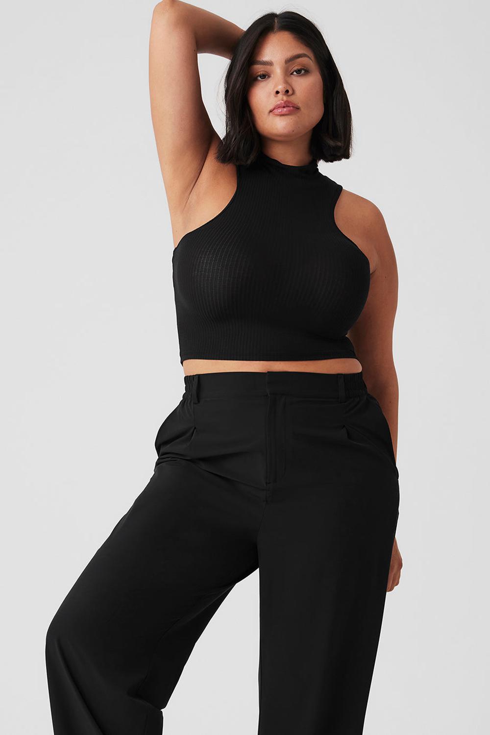 Camiseta Sin Mangas Running Alo Yoga Ribbed Sea Coast Cropped Turtleneck Mujer Negras | España  TNPQ-69854