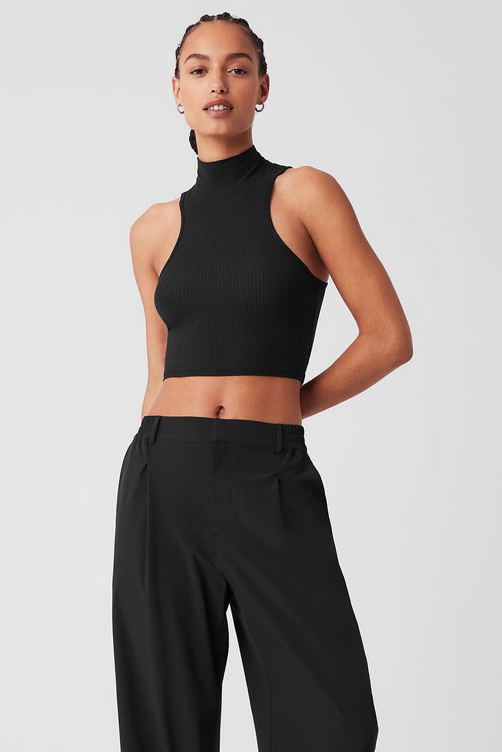 Camiseta Sin Mangas Running Alo Yoga Ribbed Sea Coast Cropped Turtleneck Mujer Negras | España  TNPQ-69854