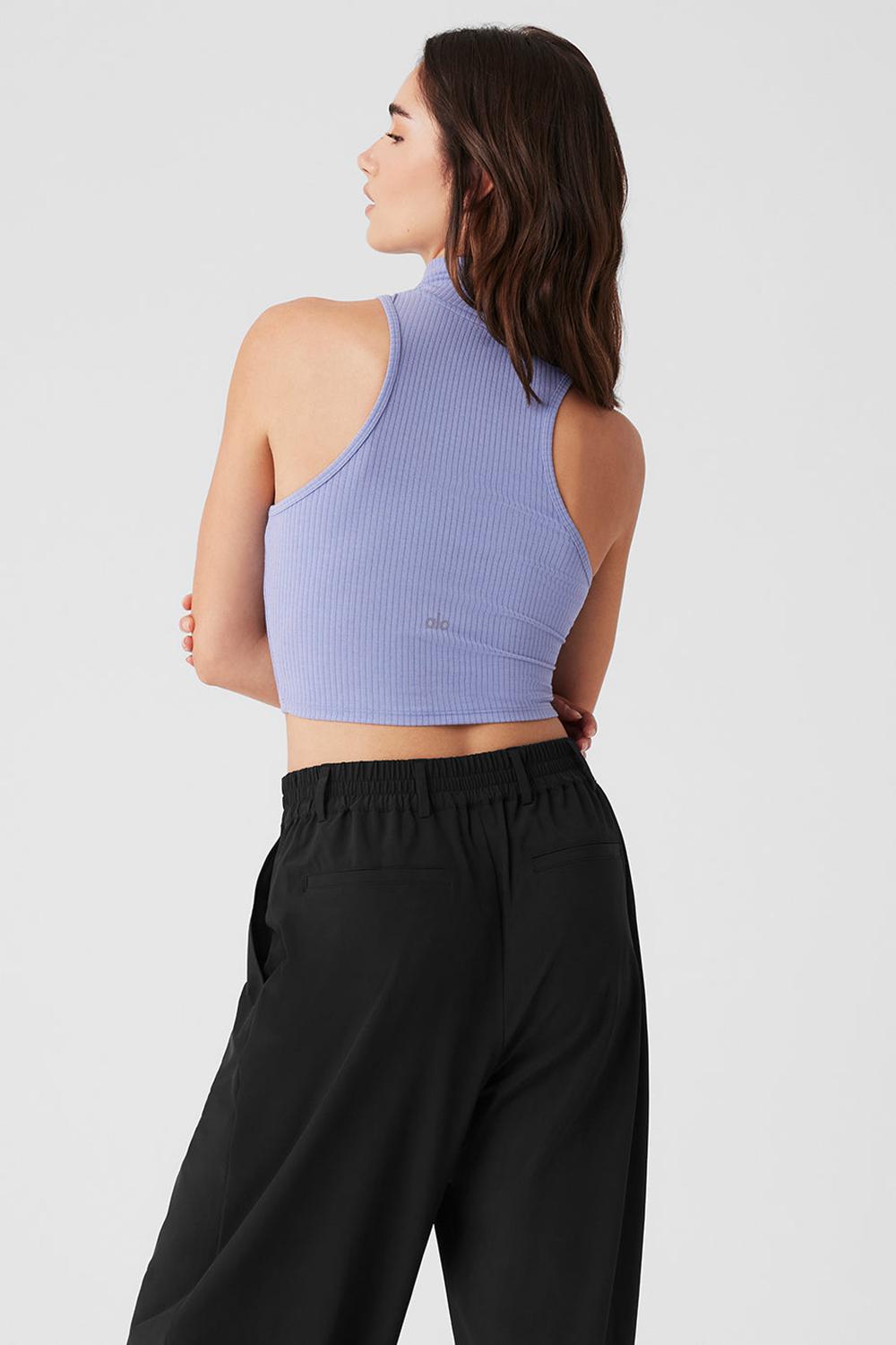 Camiseta Sin Mangas Running Alo Yoga Ribbed Sea Coast Cropped Turtleneck Mujer Azules | España  ZVEY-38401