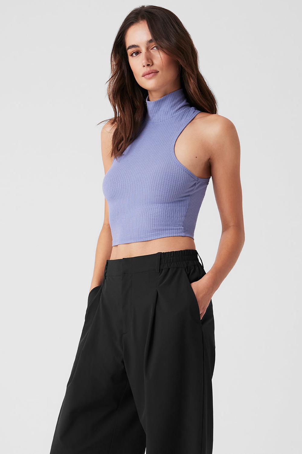 Camiseta Sin Mangas Running Alo Yoga Ribbed Sea Coast Cropped Turtleneck Mujer Azules | España  ZVEY-38401