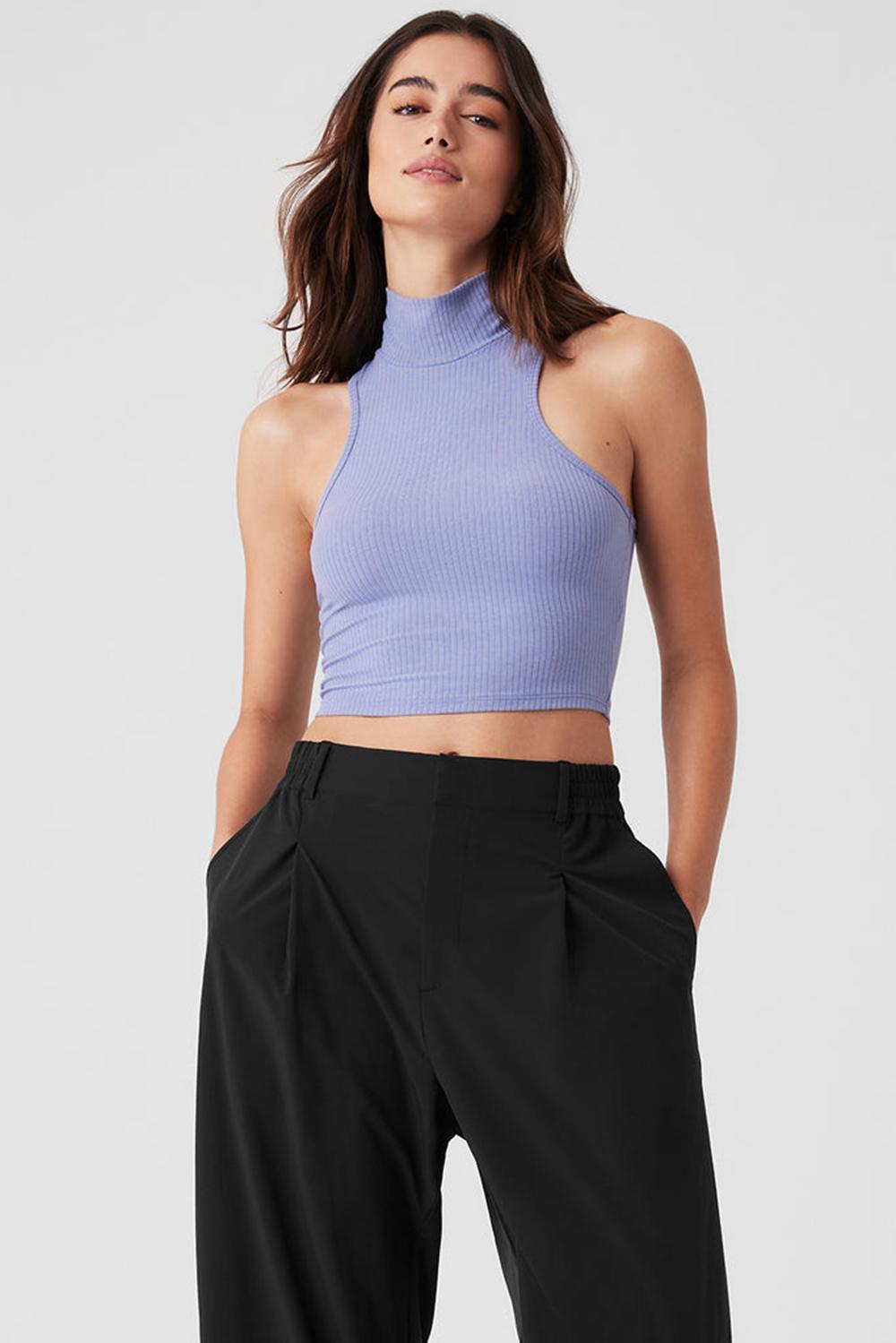 Camiseta Sin Mangas Running Alo Yoga Ribbed Sea Coast Cropped Turtleneck Mujer Azules | España  ZVEY-38401