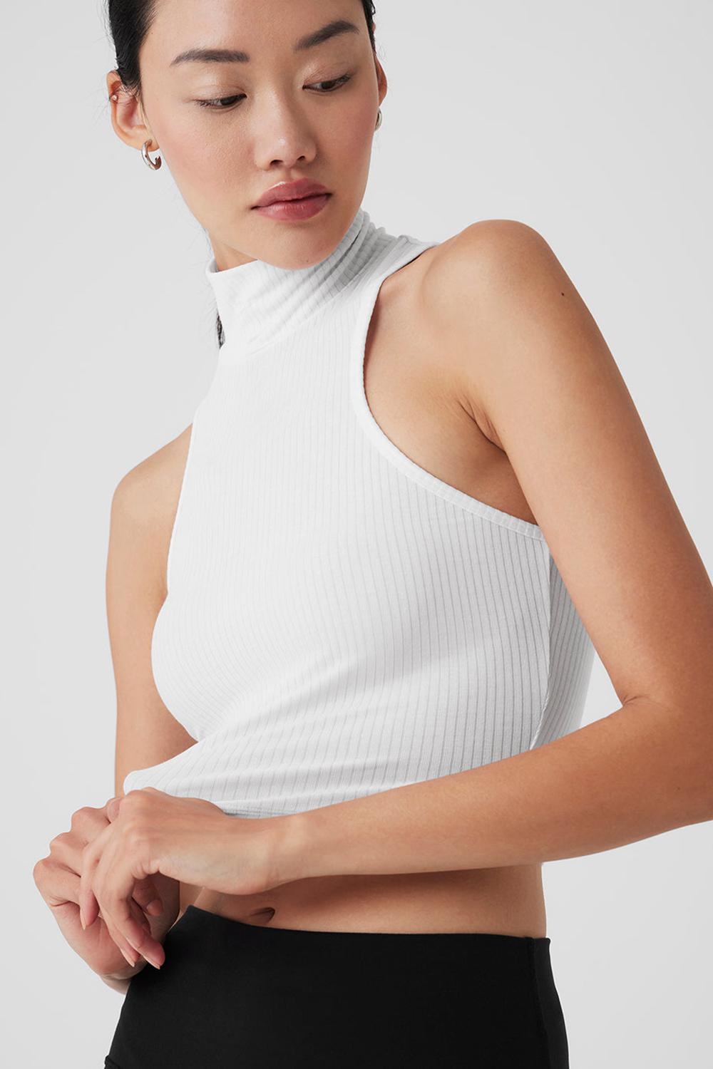 Camiseta Sin Mangas Running Alo Yoga Ribbed Sea Coast Cropped Turtleneck Mujer Blancas | España  EFAK-29451