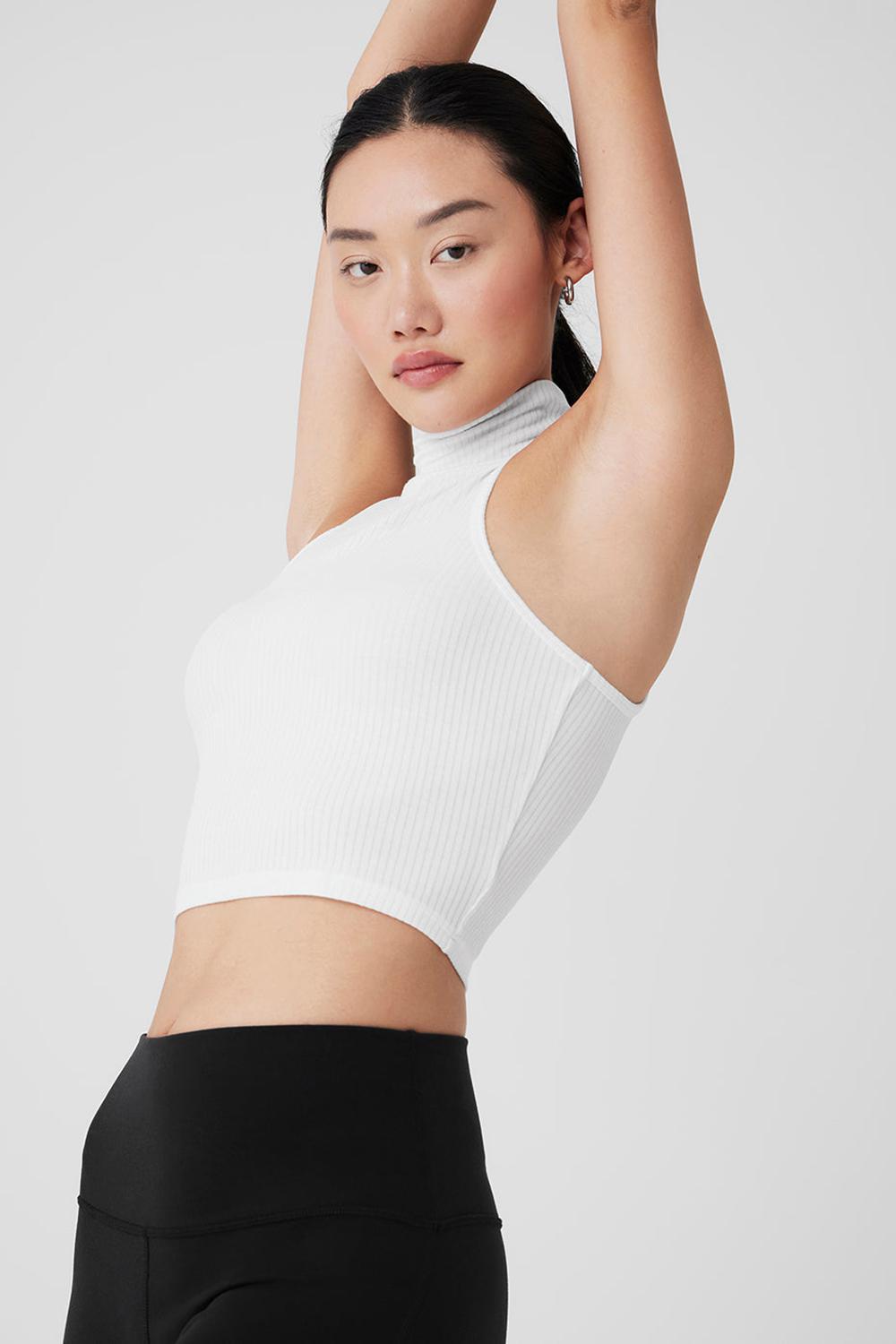 Camiseta Sin Mangas Running Alo Yoga Ribbed Sea Coast Cropped Turtleneck Mujer Blancas | España  EFAK-29451