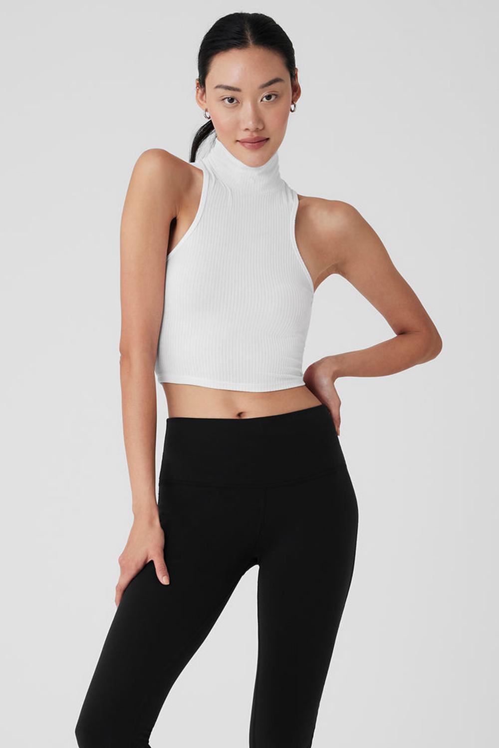 Camiseta Sin Mangas Running Alo Yoga Ribbed Sea Coast Cropped Turtleneck Mujer Blancas | España  EFAK-29451