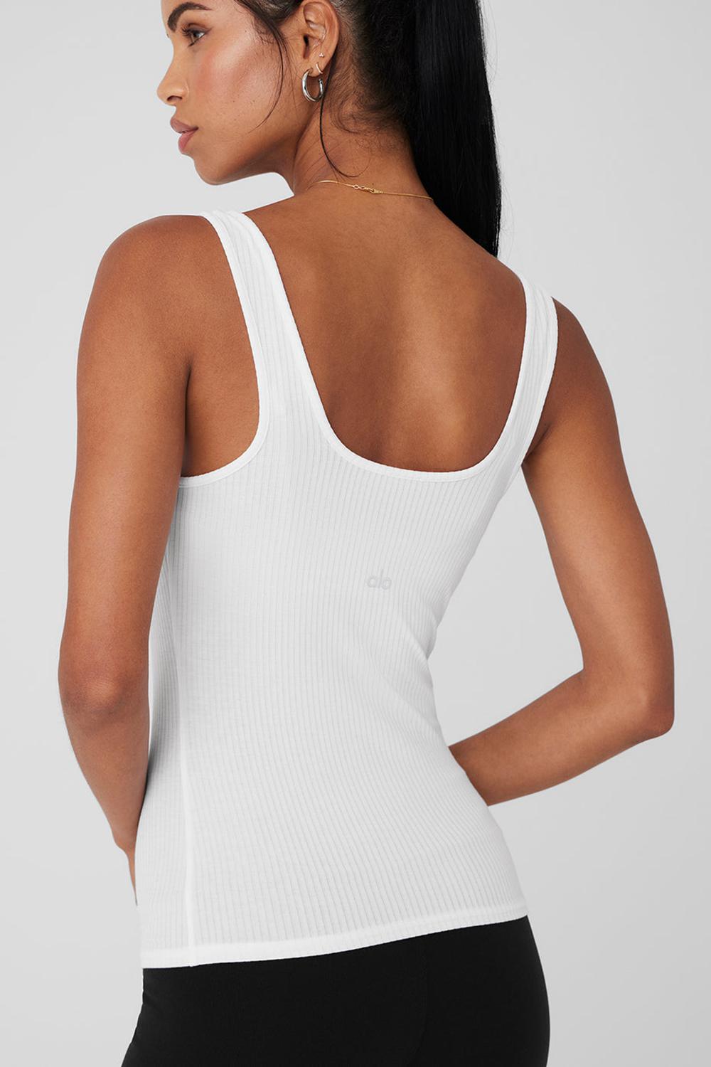 Camiseta Sin Mangas Running Alo Yoga Ribbed Sea Coast Scoop Neck Mujer Blancas | España  XOBQ-08452