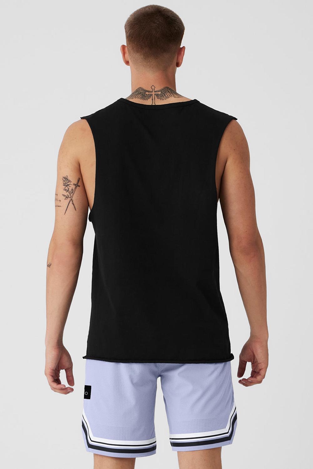 Camiseta Sin Mangas Running Alo Yoga Society Raw Edge Hombre Negras | España  TANI-24398