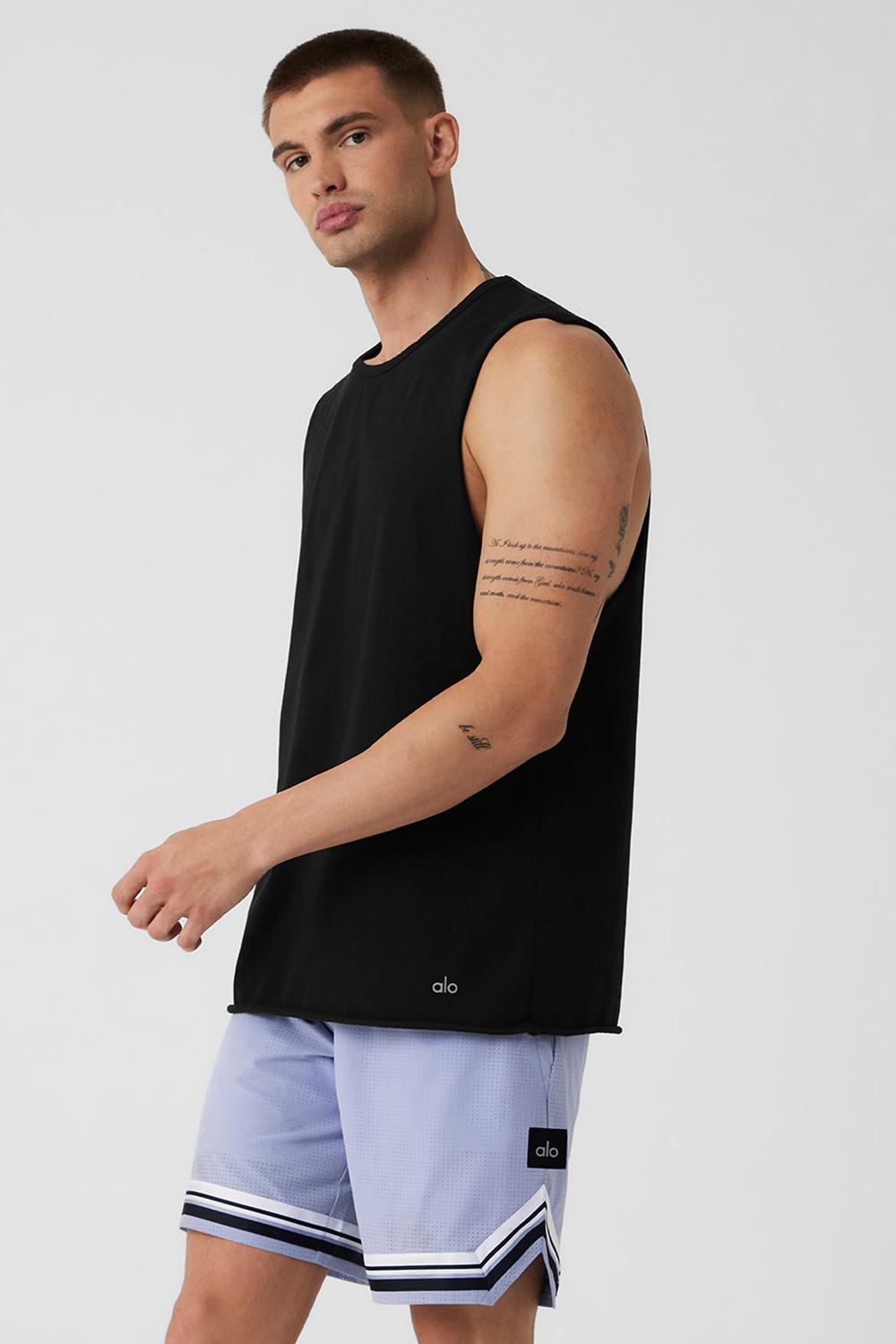 Camiseta Sin Mangas Running Alo Yoga Society Raw Edge Hombre Negras | España  TANI-24398