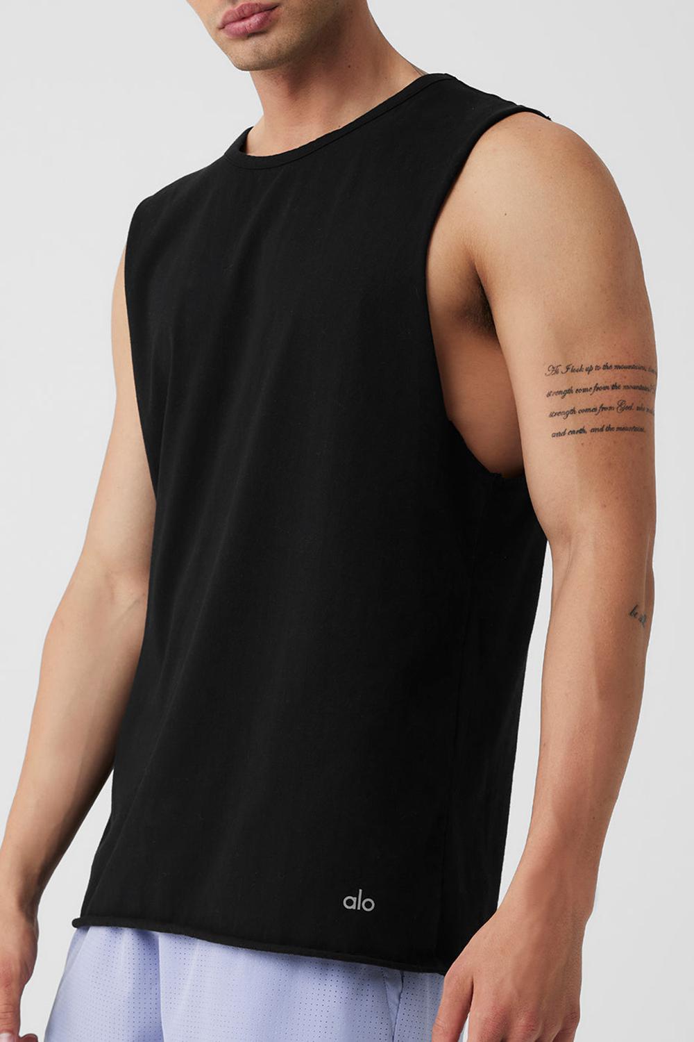 Camiseta Sin Mangas Running Alo Yoga Society Raw Edge Hombre Negras | España  TANI-24398