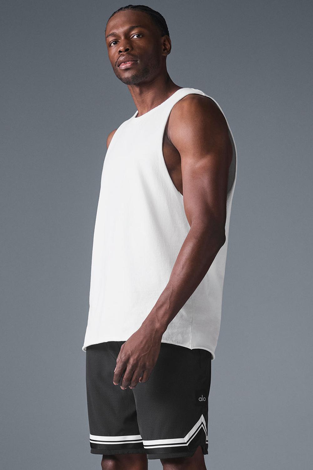 Camiseta Sin Mangas Running Alo Yoga Society Raw Edge Hombre Blancas | España  IPYH-86139