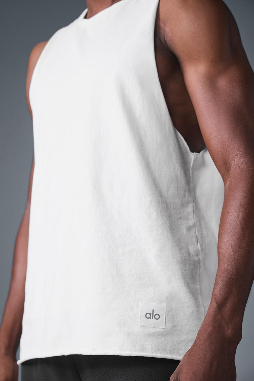 Camiseta Sin Mangas Running Alo Yoga Society Raw Edge Hombre Blancas | España  IPYH-86139