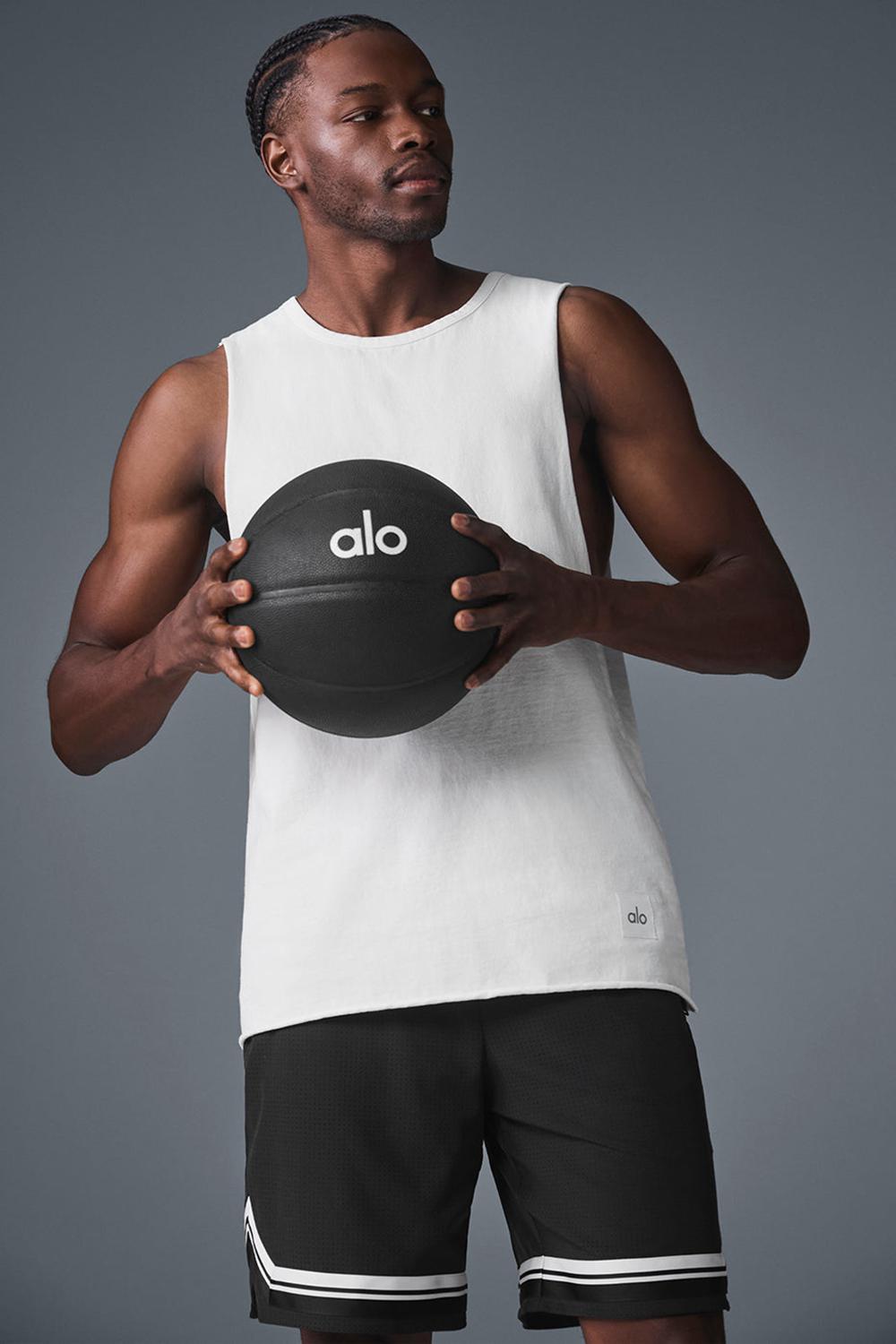 Camiseta Sin Mangas Running Alo Yoga Society Raw Edge Hombre Blancas | España  IPYH-86139