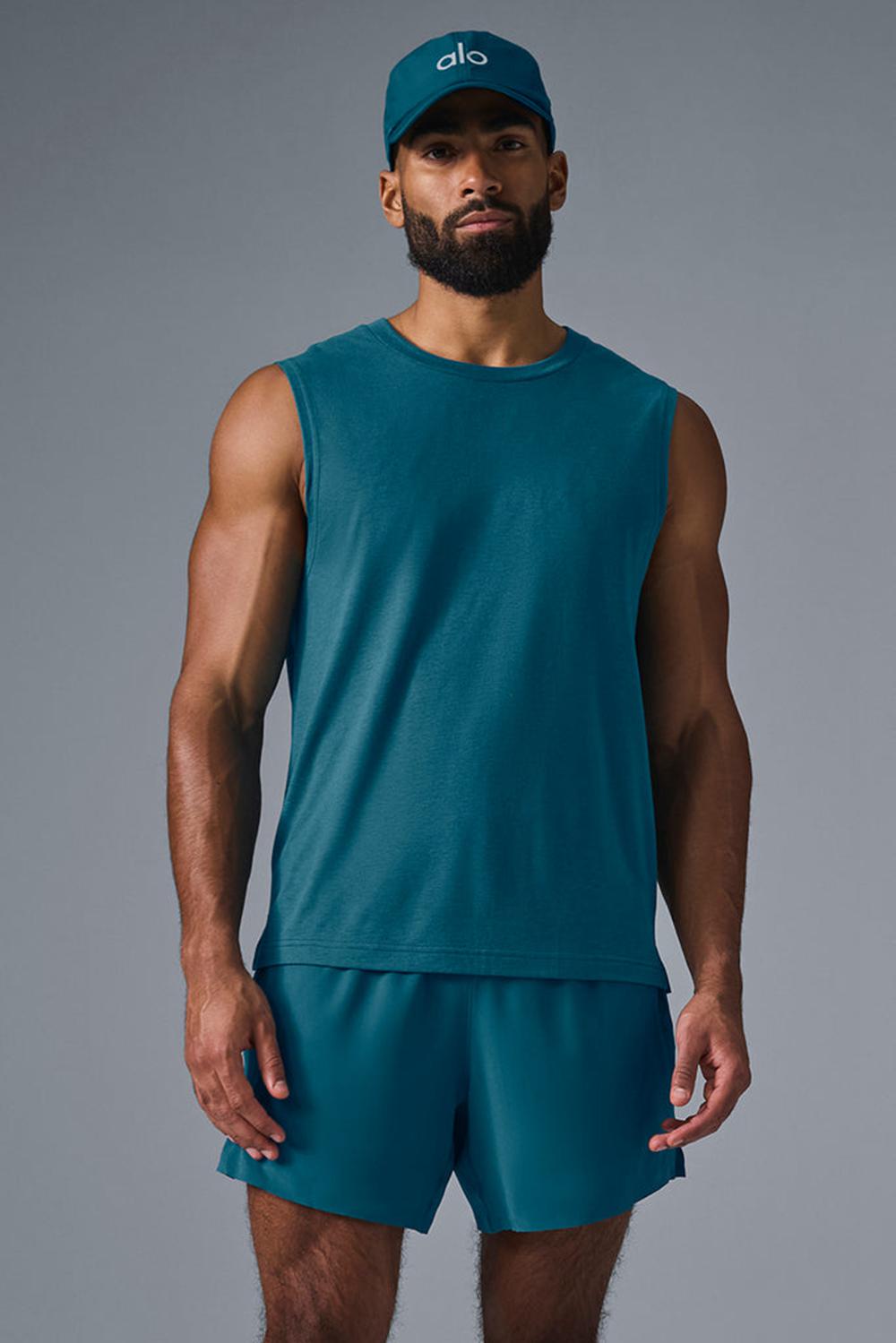 Camiseta Sin Mangas Running Alo Yoga The Triumph Muscle Hombre Oceanic Teal | España  JLNM-39785