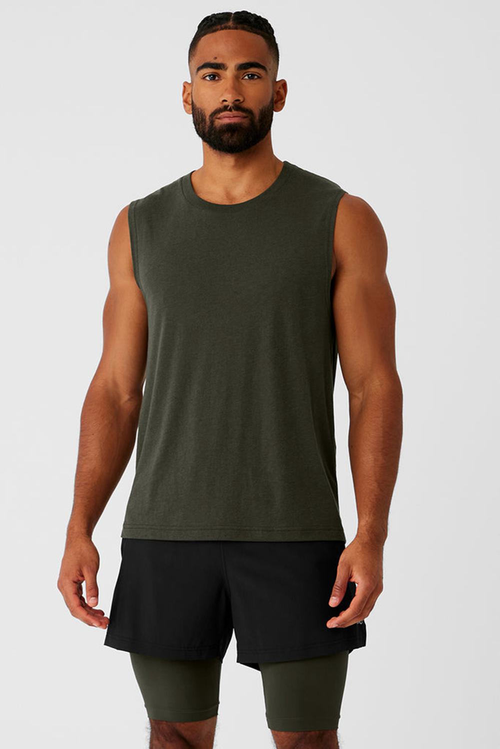 Camiseta Sin Mangas Running Alo Yoga The Triumph Muscle Hombre Verde | España  DAFH-26907