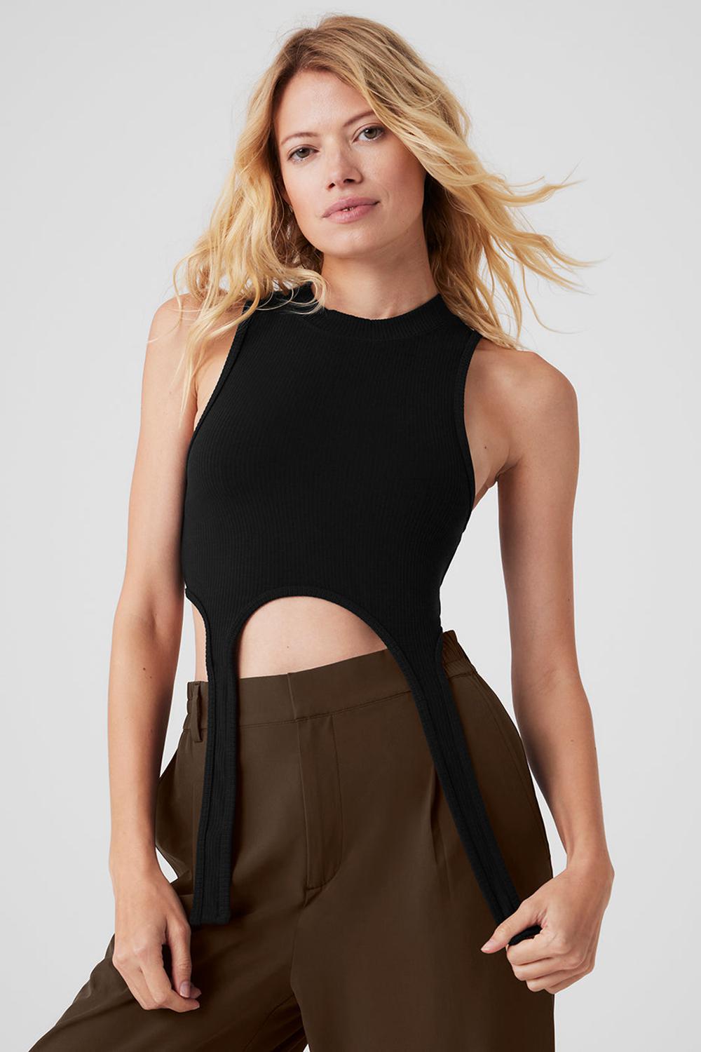 Camiseta Sin Mangas Running Alo Yoga Wellness Rib Flaunt Mujer Negras | España  WIPO-28763