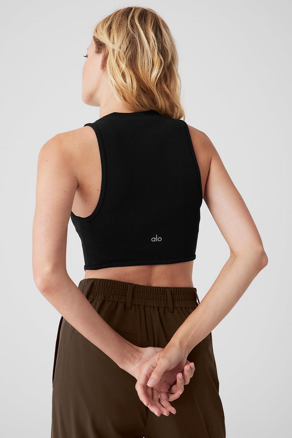 Camiseta Sin Mangas Running Alo Yoga Wellness Rib Flaunt Mujer Negras | España  WIPO-28763