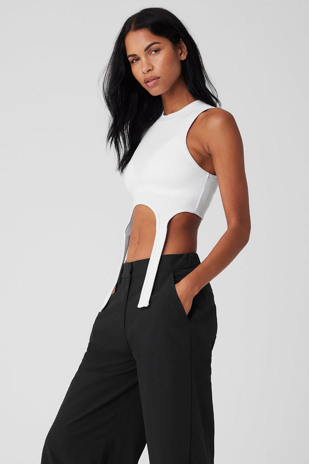 Camiseta Sin Mangas Running Alo Yoga Wellness Rib Flaunt Mujer Blancas | España  BWTV-23859