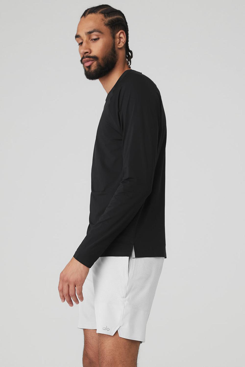 Camisetas Running Alo Yoga Idol Long Sleeve Performance Hombre Negras | España  DJHO-59043