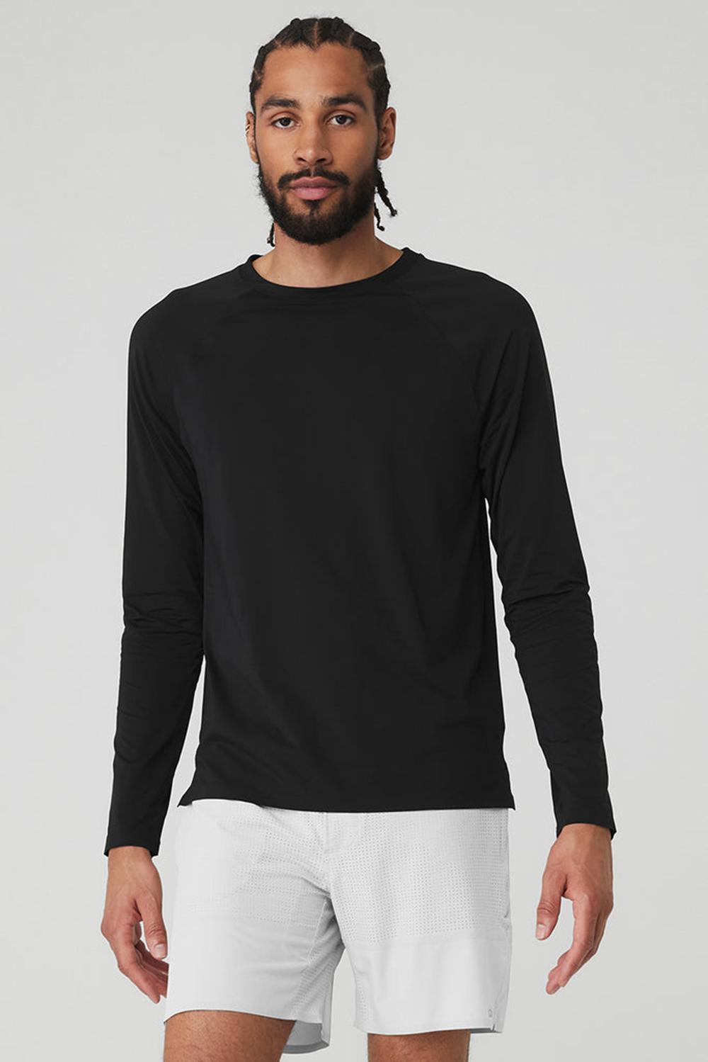 Camisetas Running Alo Yoga Idol Long Sleeve Performance Hombre Negras | España  DJHO-59043
