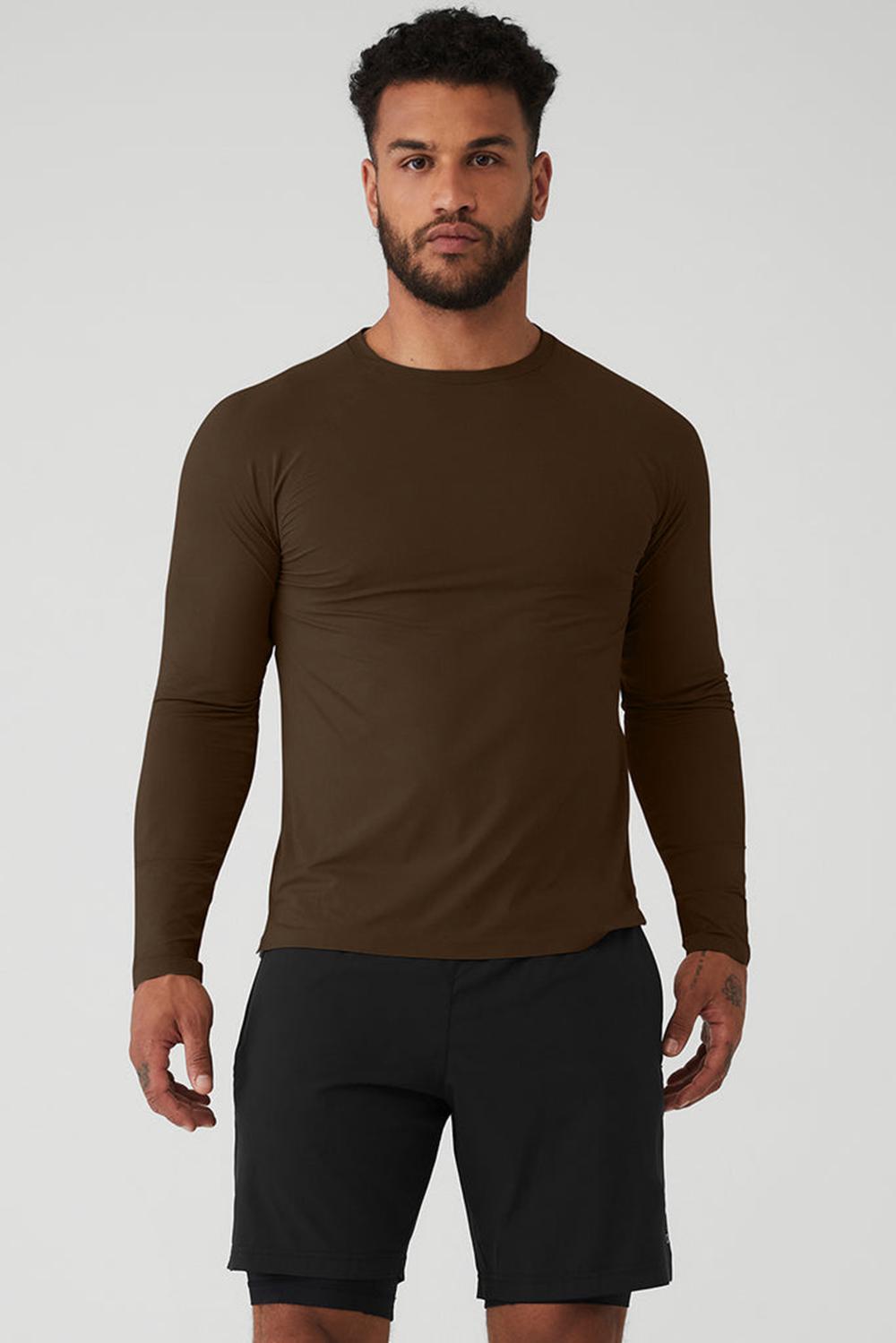 Camisetas Running Alo Yoga Idol Long Sleeve Performance Hombre Espresso | España  GZIE-25876