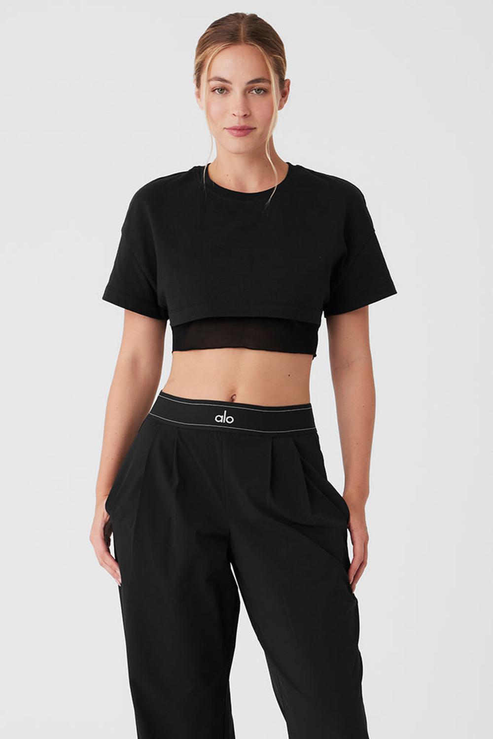 Camisetas Running Alo Yoga Made You Look Cropped Short Sleeve Mujer Negras | España  NGDR-20186