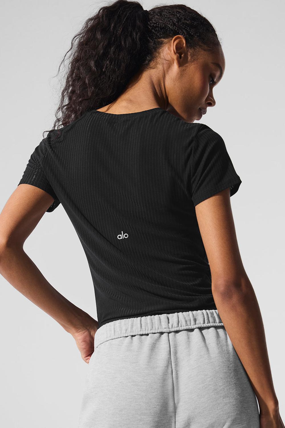 Camisetas Running Alo Yoga Ribbed Sea Coast Mujer Negras | España  OBKJ-42071