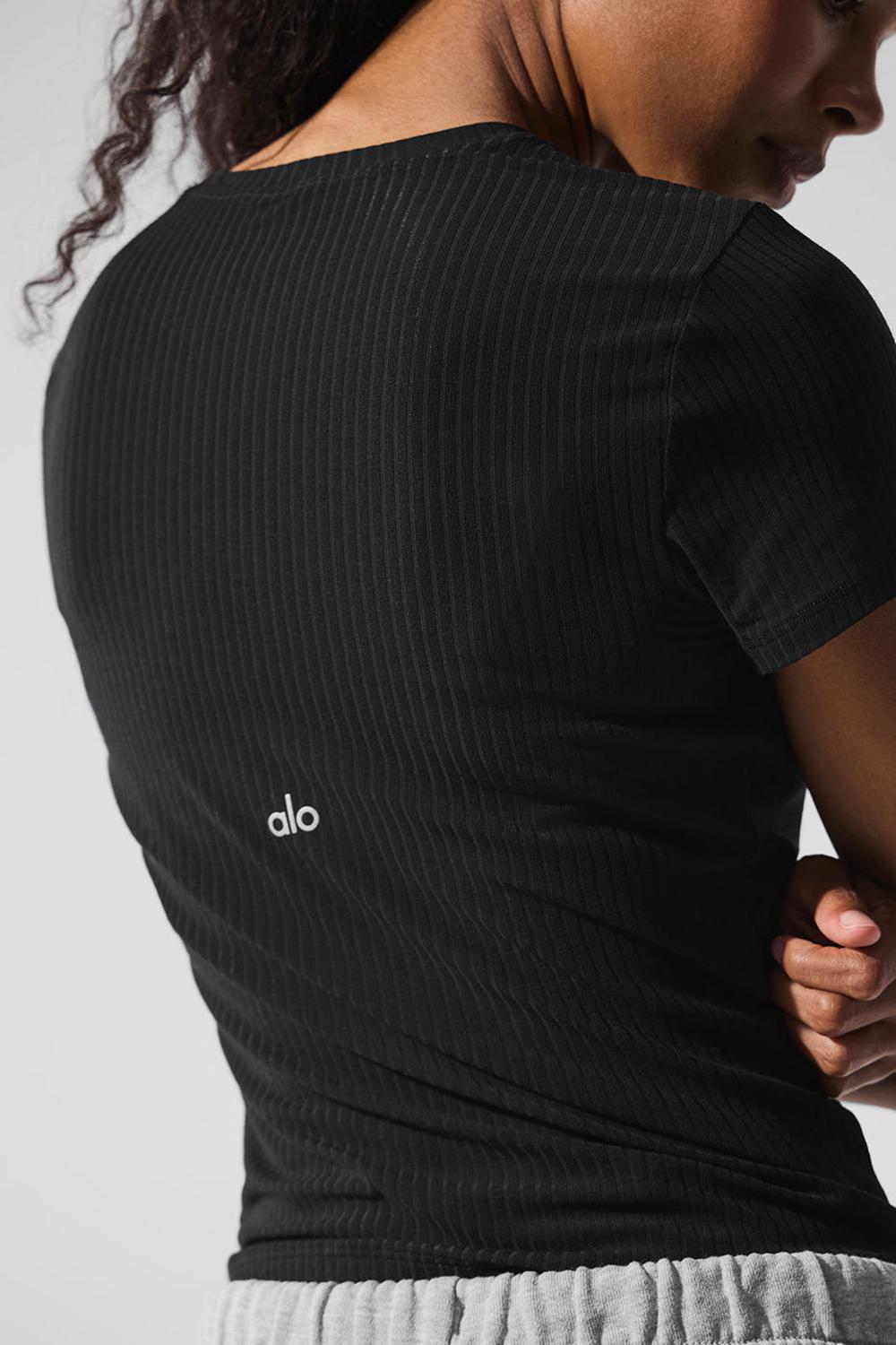 Camisetas Running Alo Yoga Ribbed Sea Coast Mujer Negras | España  OBKJ-42071