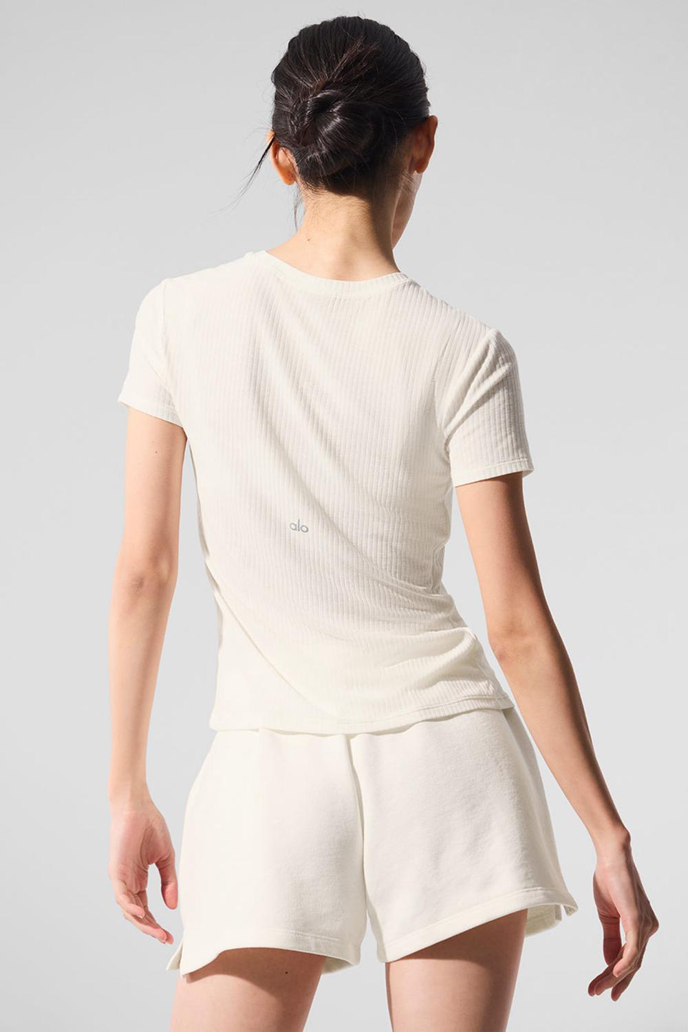 Camisetas Running Alo Yoga Ribbed Sea Coast Mujer Ivory | España  AGOV-52964