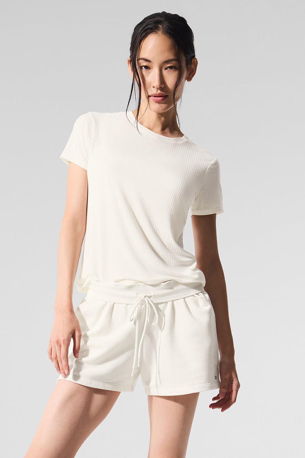 Camisetas Running Alo Yoga Ribbed Sea Coast Mujer Ivory | España  AGOV-52964
