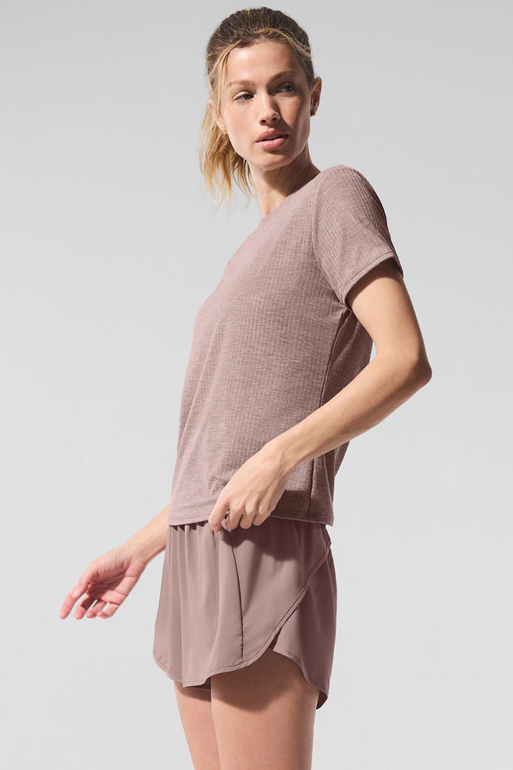 Camisetas Running Alo Yoga Ribbed Sea Coast Mujer Mushroom Heather | España  PRXI-82046