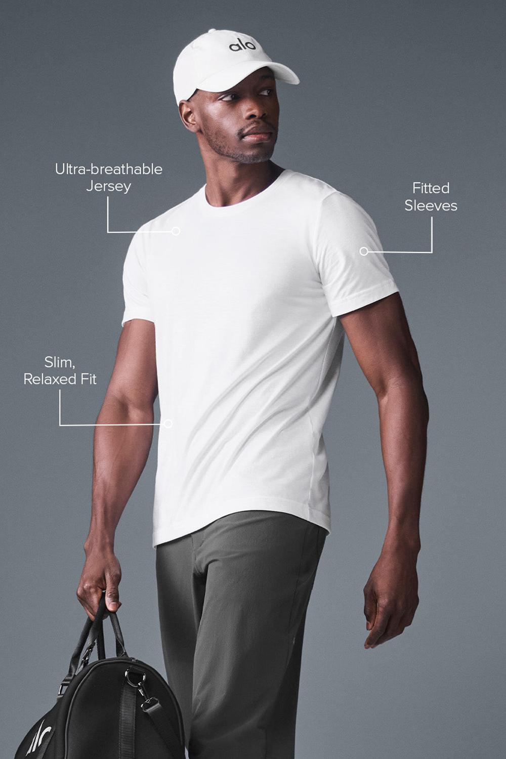 Camisetas Running Alo Yoga Triumph Hombre Blancas | España  AYBM-84256