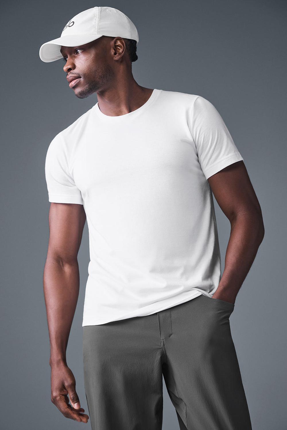 Camisetas Running Alo Yoga Triumph Hombre Blancas | España  AYBM-84256