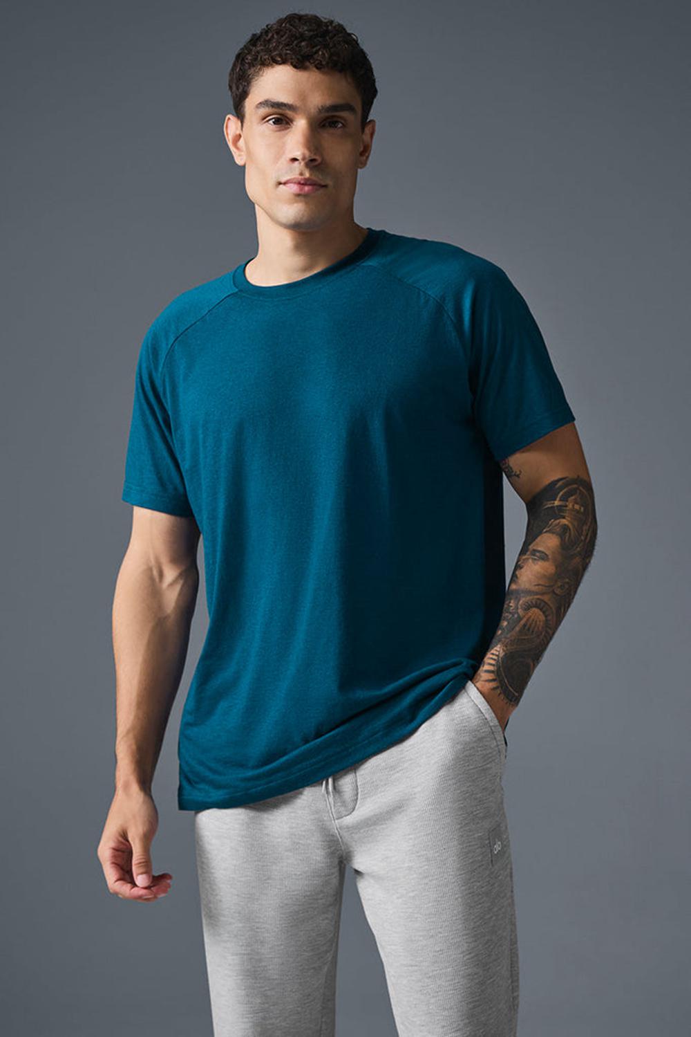 Camisetas Running Alo Yoga Triumph Raglan Hombre Azules | España  VFYW-70631